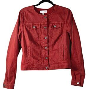 Loft Size Small Jacket Demin Cropped Round Collar Brick Red NWT